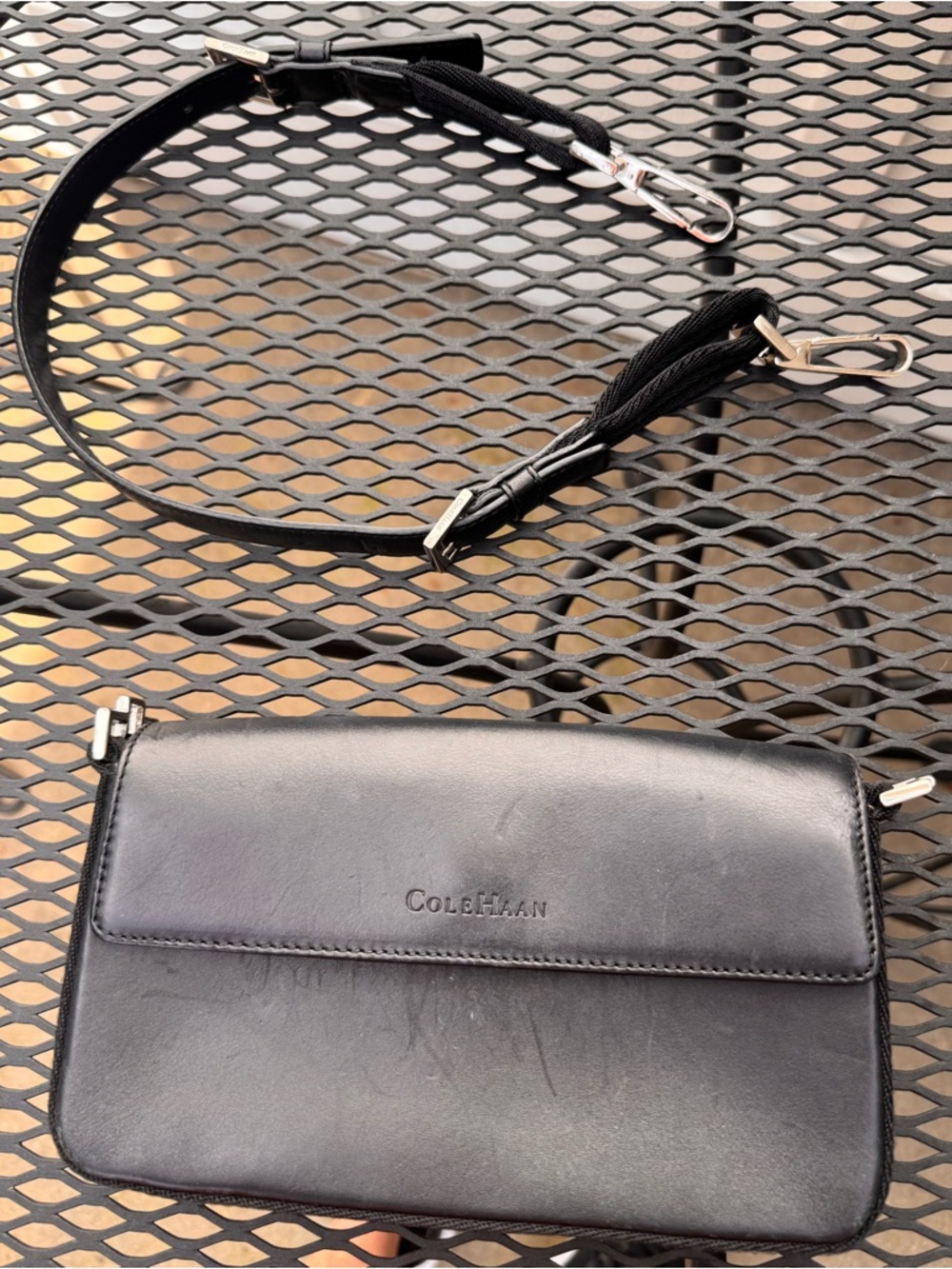 Cole Haan Black Leather Shoulder Bag or Clutch w/ Detachable Strap